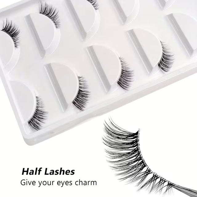 5 Pairs Natural Look Curly Half Lashes-Add Volume and Definition to Your Eyes for Dating, Parties, and Stage Makeup-Half Lashes
