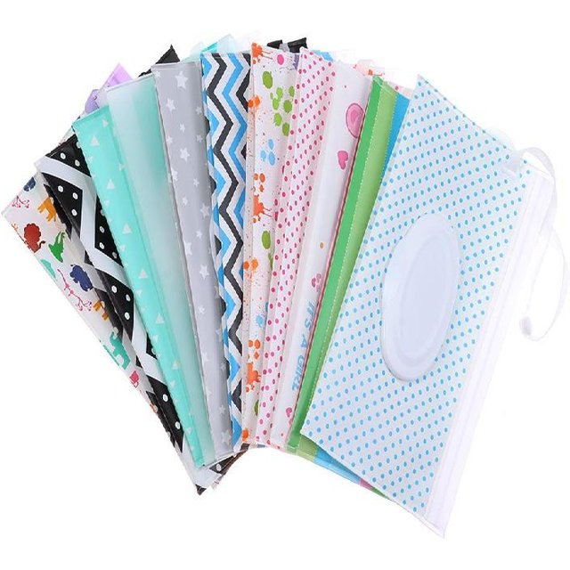 Cute Stroller Accessories Wet Wipes Bag Flip Cover Portable Cosmetic Pouch Snap-Strap Tissue Box