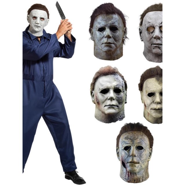 Masque facial en latex effrayant de Michael Myers, Monténégro effrayant, masque complet, accessoires de fête, couteau effrayant, feu brûlant, cicatrice, costume de cosplay, Halloween