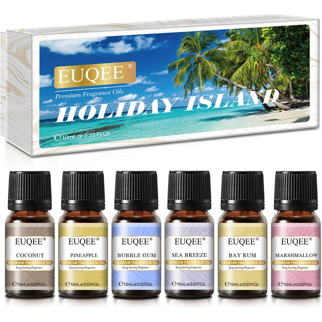 EUQEE 6x10ml coffret cadeau d'huiles parfumées Holiday Island pour humidificateur-brise de mer,
