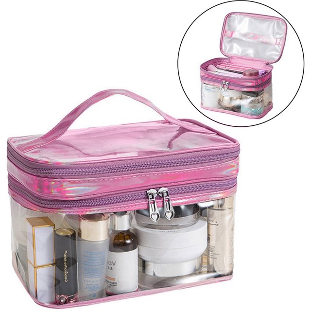 Plastic Transparent Transparent Cosmetic Bag Double-layer Transparent Plastic Cosmetic Bag With Zipper Travel Cosmetic Bag