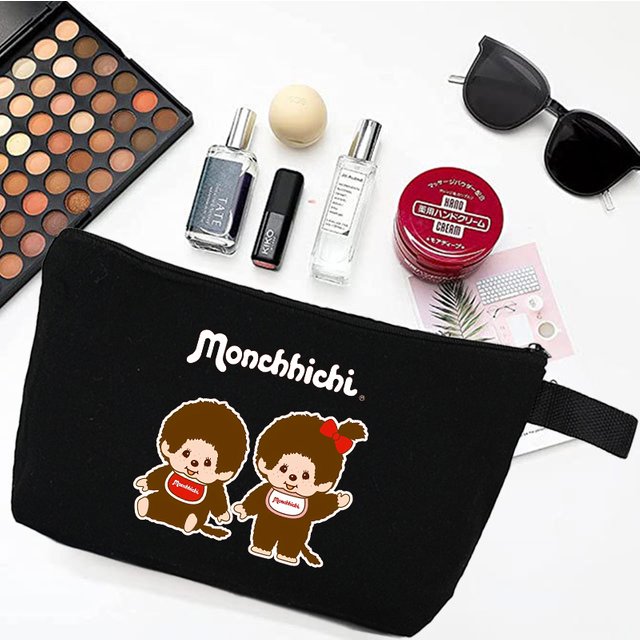 Cute Monchhichis Canvas Pencilcase Zipper Students Back To School Stationary Storage Pouch Gifts Fashion Cosmetic Storage Bags