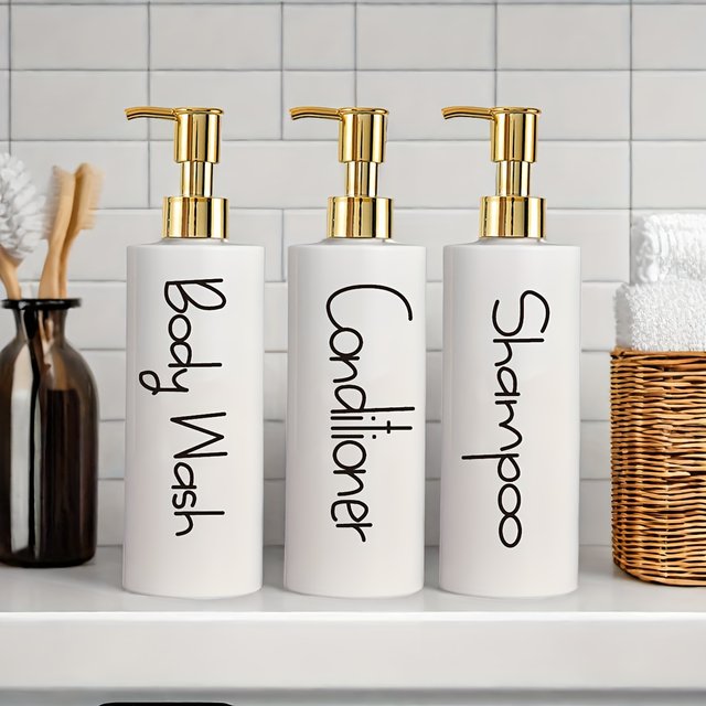 Ensemble distributeur de savon de 500ml avec étiquette, rechargeable, shampoing, après-shampooing, lavage du corps, Type presse, pour salle de bain