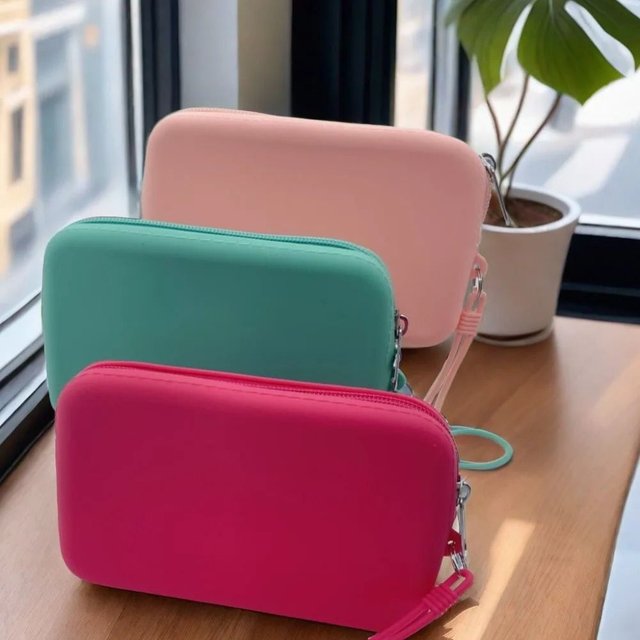 Portable Silicone Coin Purse Zipper Waterproof Earphone Bag Solid Color Cosmetic Bag Women Girls