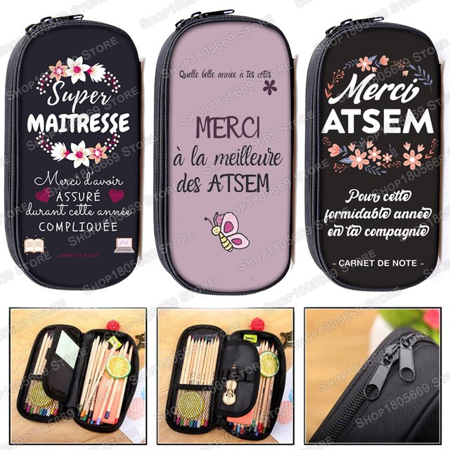 Super Atsem Merci Maitresse Pencil Bag Ladies Cosmetic Bags Teenagers Pencil Case School Supplies Teacher's Day Graduation Gift