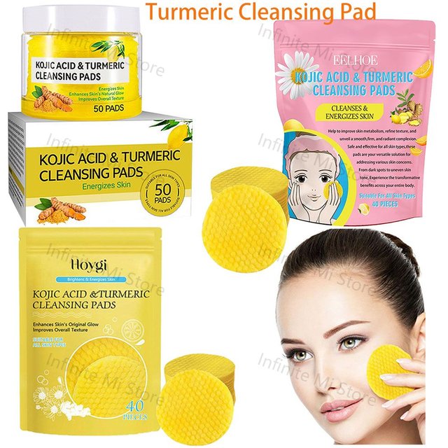 40/50pcs Turmeric Kojic Acid Cleansing Pads Exfoliating Pads Facial Sponges For Cleansing Exfoliating Daily Cleansing Skin Care