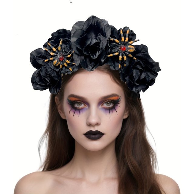 Halloween Gothic Hair Band Floral Headdress Hairband Purple Women Costume Accessory for Day of the Dead Party Vampire Makeup