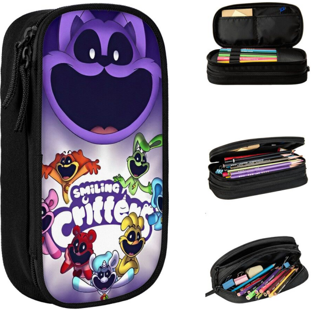 Smiling Critter Cartoon Anime Pencil Case Pen Bag Girls Boys Large Storage Office Cosmetic Pencilcases