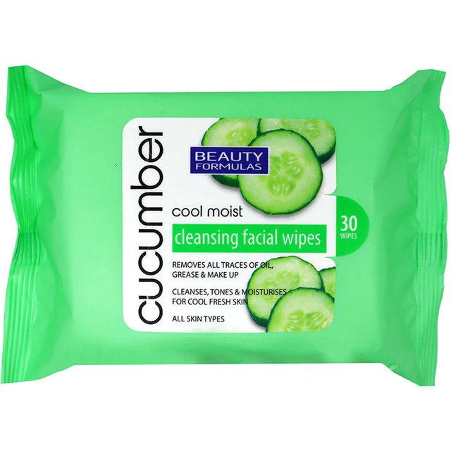 Beauty Formulas Cucumber Cleansing Facial Wipes 30 Pack, Refreshing Makeup Remover for All Skin Types