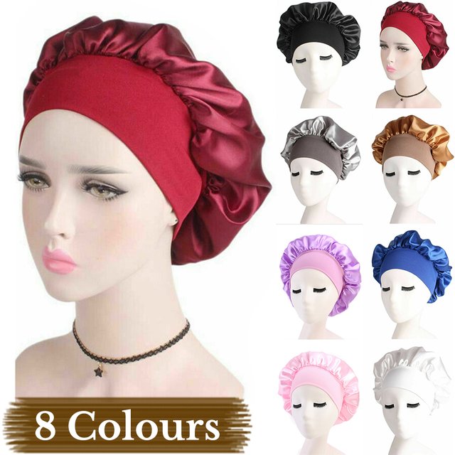 1/2x Long Hair Care Satin Bonnet Night Sleep Hat Cap Silk feel Head Wrap Turban