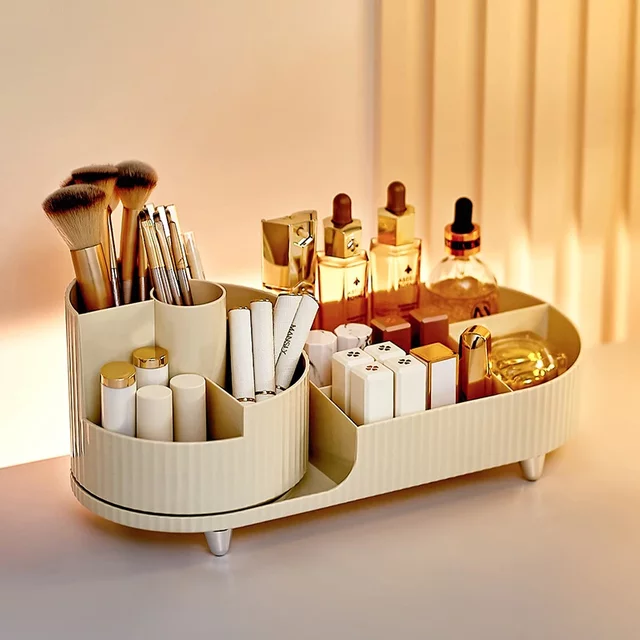 Luxury Makeup Organiser Lipsticks Make Up Container Vanity Organizer Box 360° Rotating Makeup Brush Holder Cosmet Storag Box