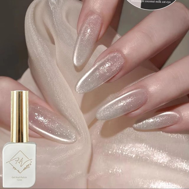 ZH 12ML Summer New White Moonlight Coconut Milk Cat Eye Gel Versatile Fine Shining Nail Polish Nail Art Nail Enhancement Produ