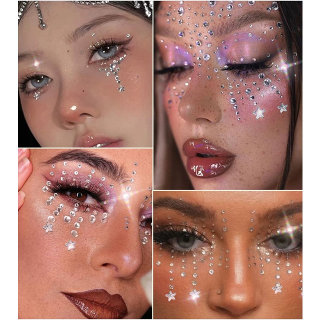 1Pcs-5D Clear Shiny Tassel-Tears Diamond Face Sticker Adhesived Five Star/Clear Face Decal Sparkling Makeup Rhinestone Slider &*