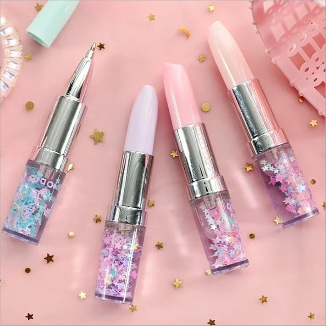 2026 4pcs/lot Creative Lipstick Neutral Pens Portable Quicksand Gel Pen Students Stationery Office Supply Back To School Gift
