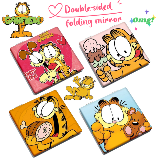 Garfield new cartoon double-sided folding square makeup mirror high-value creative personality portable ins simple small mirror
