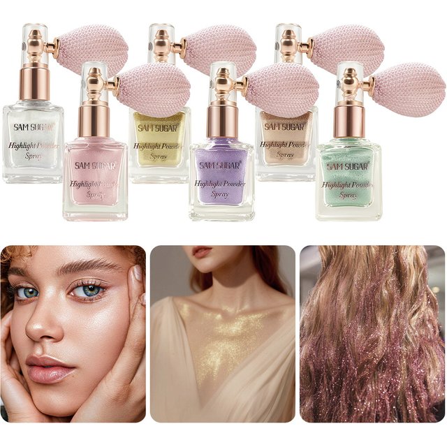 Face & Body Shimmer Spray, Contour Highlight Powder Mist, Ultra-Fine Glitter for Cheekbones Legs Body, Dewy Makeup Setting Spray
