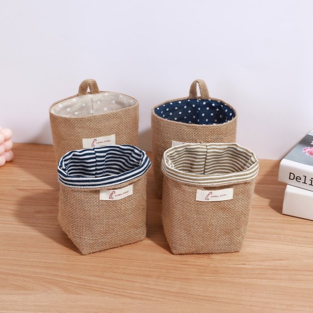 Nordic Style Small Hanging Wall Pocket Storage Basket Sack Sundries Organizer Cosmetic Organizer Cotton Linen Toy Storage Bag