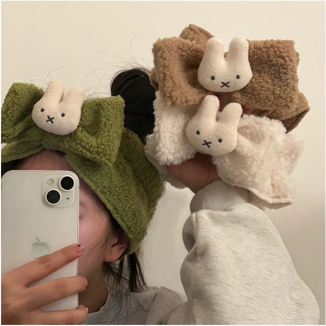 Kawaii Miffy Headband Elastic Face Wash Makeup Portable Home Headdress Bow Wide Edge Tie Hair Band Hair Ring Girl Christmas Gift