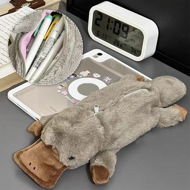Cute Platypus Pencil Case Cosmetic Bag Plush Pen Pouch Large Capacity Storage Bag School Supplies Stationery Box-New