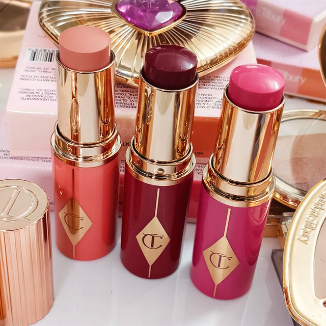 Hot Sale Charlotte Colorful Water Powder Blusher Stick & 4 Colors Lip gloss 5.5ml Lipstick+eyeliner Set Sample Tilbury Cosmetics