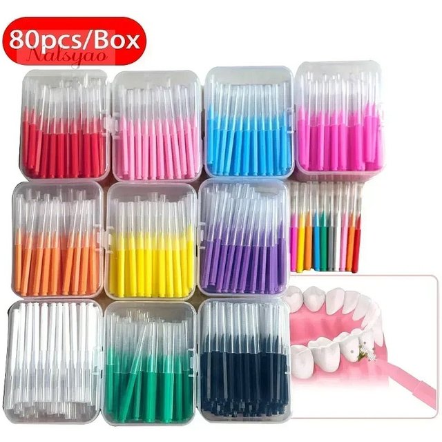 80/160 Pcs I-Type Interdental Brush Push Pull for Teeth Cleaning Between Teeth Orthodontic Oral Care Floss