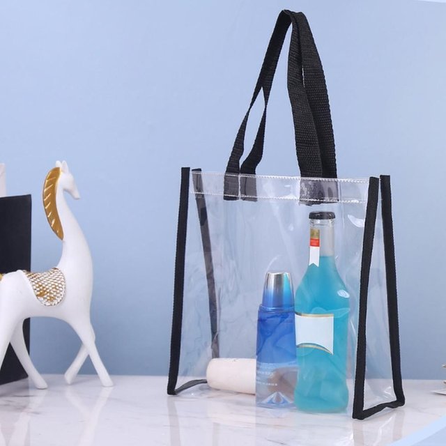 PVC Transparent Clear Tote Bag Large Capacity Car Sewn Cosmetics Shopping Bag Plastic Jelly Bag Gift Bag