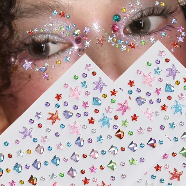 1Pc 3D Face Aurora Colorful Diamond Star Tattoo Stickers DIY Eyes Face Body Rhinestones Festival Makeup Tattoos Stickers 8X12CM