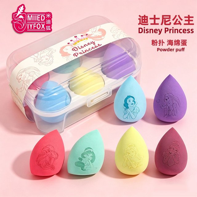 Disney Princess Makeup Sponge Anime Powder Puff Cartoon Water Droplet Cut Colored Makeup Egg Dry Wet Dual-Purpose Makeup Tools
