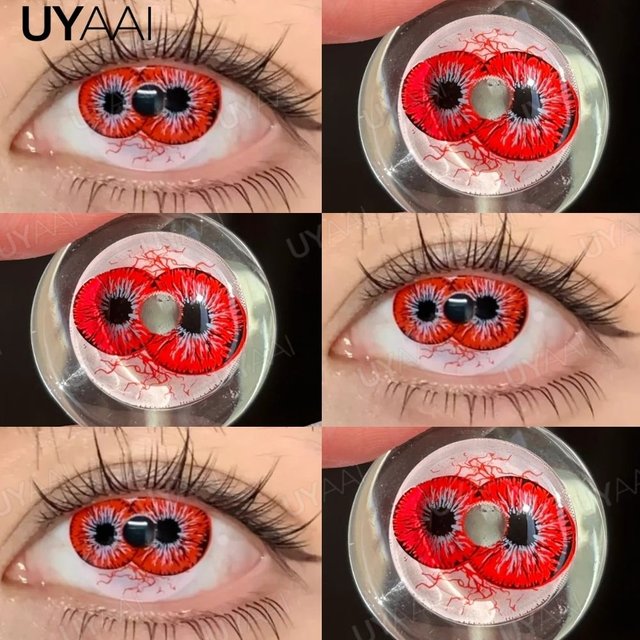 UYAAI Anime Red Eye Lenses Cosplay Contact Lenses Red Contact Lens for Eyes Vampire Halloween Lenses Beauty Eye Makeup Yearly