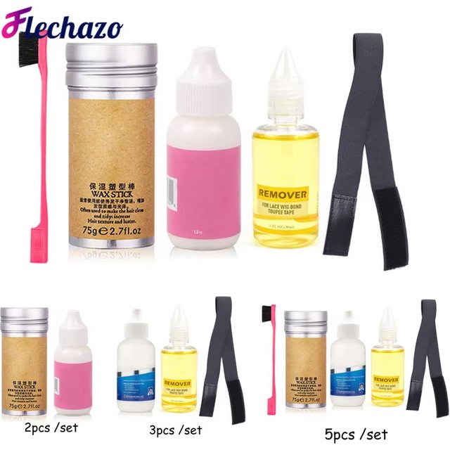 Wig Glue Waterproof Lace Glue And Lace Tape Remover +Hair Wax Stick And Hair Brush With Melt Band For Lace Frontal Wig