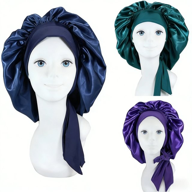 Women Big Size Satin Cap for Sleeping Hat Night Sleep Cap Hair Care Silk Bonet Stain Hair Cap for women Curly Springy Hair