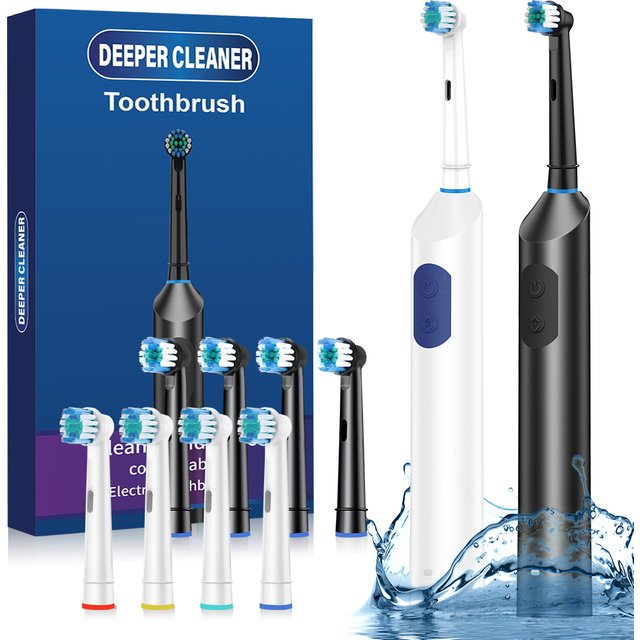 Rotary Electric Toothbrush for Adults 5 Modes Smart Rechargeable Auto Tooth Brushes with 4 Replacement Heads for Deep Cleaning