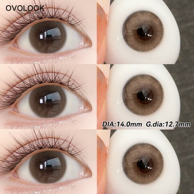 OVOLOOK-Women Natural Brown Eye Contacts Dolly Eye Gray Black Colored Contact Lenses Soft Hydrating Eye Lens For Daily Makeup