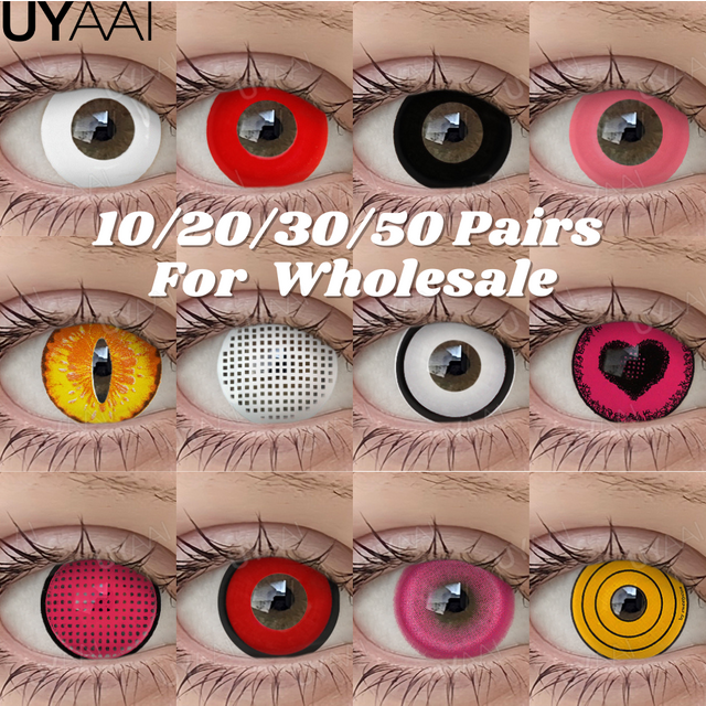 UYAAI 10-50 Pairs Wholesale Cosplay Colored Contact Lenses Halloween Women Cosplay Black Lens Cosmetics White Makeup Red Pupils