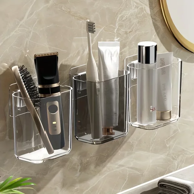 Toothbrush Holder for Bathroom, Toothbrush Cup Wall-mounted Self-Adhesive Mini Storage Box For Home Bathroom Kitchen