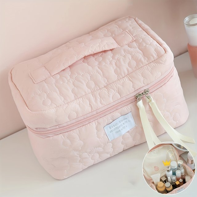 Fashionable Cosmetic Bag with Soft Fabric, Large Capacity Candy-Colored Cute Storage Bag, Travel Portable Soft Floral Hand-Held Cosmetic Bag for women
