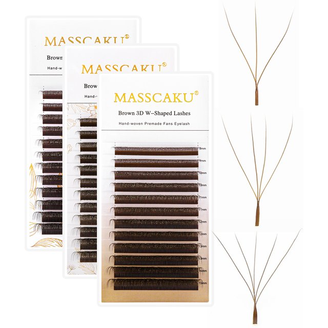 MASSCAKU New Brown 3D/4D/5D W Shaped Eyelash Extensions 8-15mm Mix Length Hand-Woven Premade Volume Fans Cilios for Makeup Tools