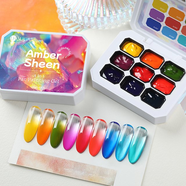 UR SUGAR 9 Colors/1 Group 4 In 1 Pat Painting Gel Nail Polish Spring Summer Gradient Nail Stamping French Pattern Solid Palette