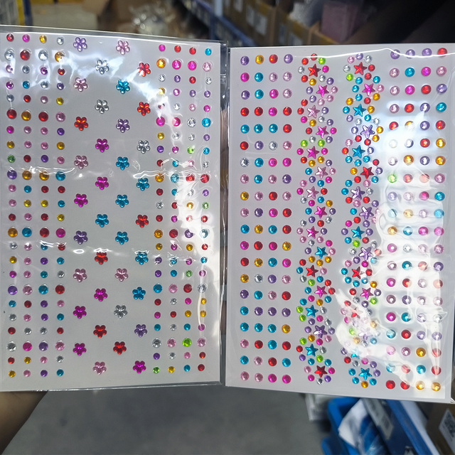1pc 3D Colorful Star/Flower Face Diamond Sticker Bling Rhinestone Self-Adhesive Fake Tattoo for Party Stage Makeup Gems Stickers