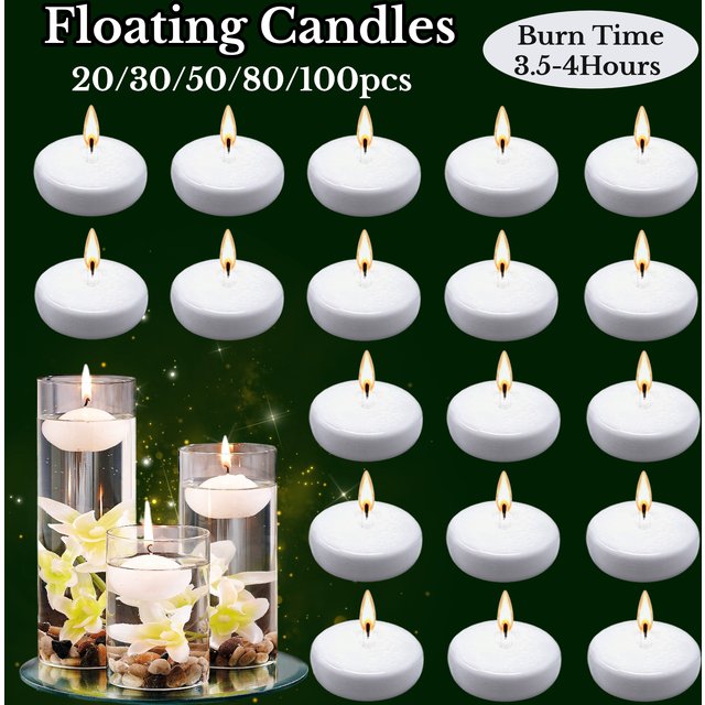 20-100 bougies flottantes pour centres de table, décorations flottantes pour piscine, pour mariage, 1,7 pouce, 4 heures de combustion, disques de cire non parfumés