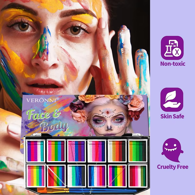 12-Color Water-Soluble Rainbow Color Children's Face Makeup Palette, Halloween Stage Makeup, Body Paint Pigment, Face Makeup