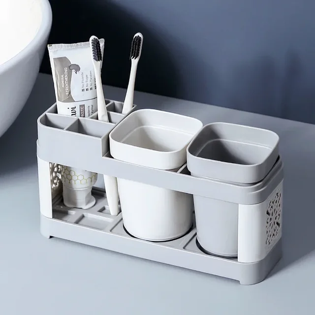 Hollow Design Toothbrush Holder and Toothpaste Holder Set with Drain - Perfect for Bathroom Storage and Organization