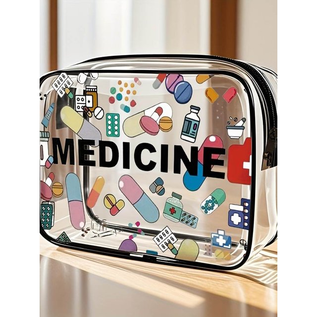 Medicine Cosmetic Bag Women Large Capacity Travel Organizer Easy Wipe Clean Toiletry Pouch Daily Use Trip Toiletry Travel Bag