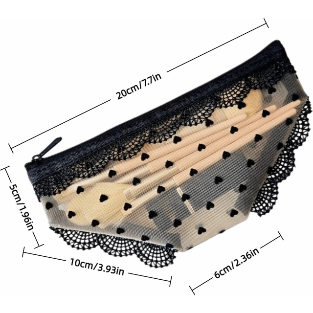 Unique Briefs Shape Cosmetic Bag Mesh Transparent Makeup Storage Pouch Y2K Lace Heart Toiletry Bag Storage for Travel