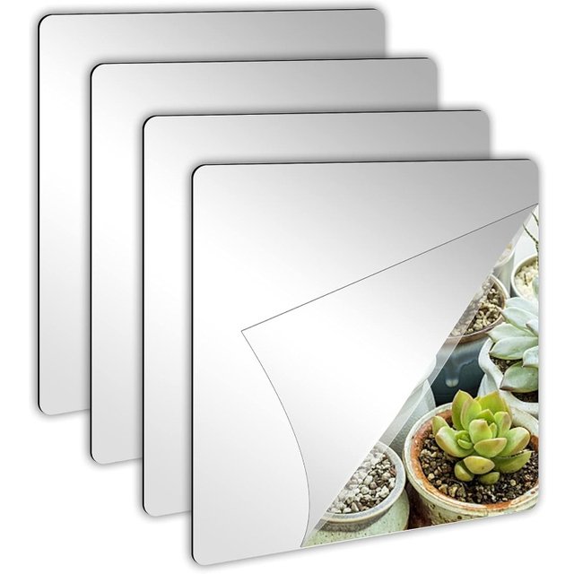 4Pcs Self-adhesive Acrylic Mirror Bathroom Shower Makeup Anti Fog Mirror Home DIY Decoration Tile Shaving Mirror Sticker