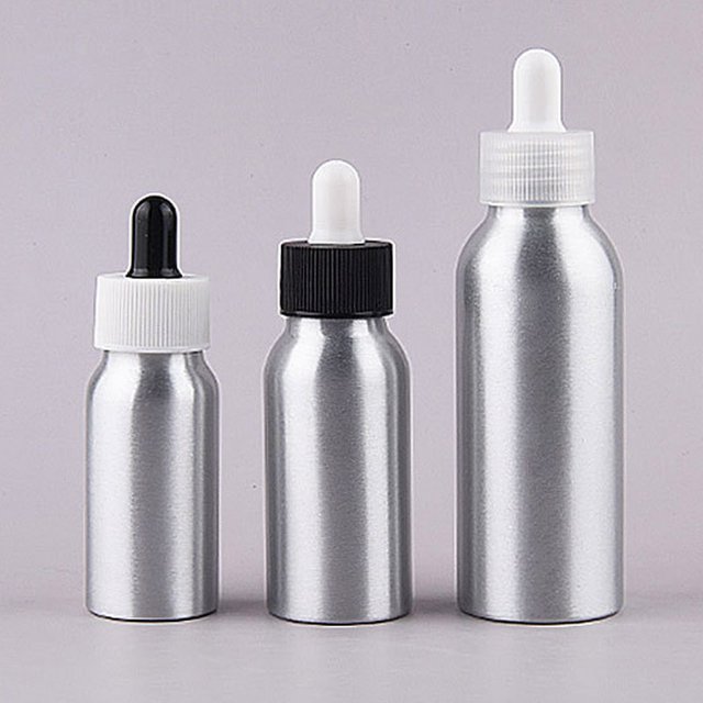 Flcopropriété compte-gouttes en aluminium avec pipent en verre, parfum, huile essentielle, réactif,