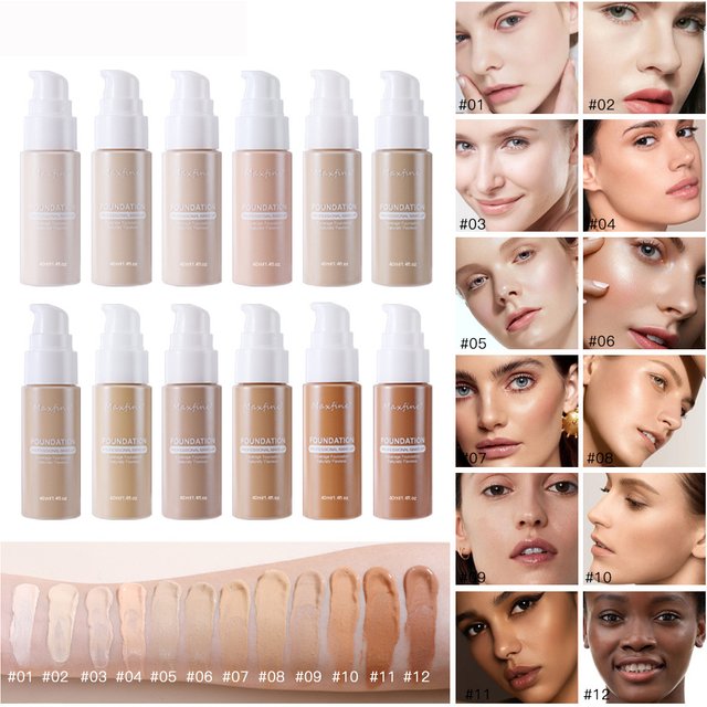 1PCS 12 Color Liquid Foundation Powder Is Light And Delicate Moisturizing High Coverage Easy To Apply And Long Lasting