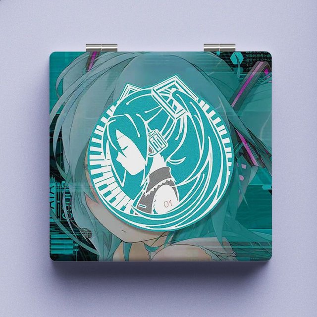 Hatsune Miku Anime Merchandise Cartoon Cute Makeup Mirror Kawaii Portable Mini Folding Makeup Mirror for Boys and Girls Gift