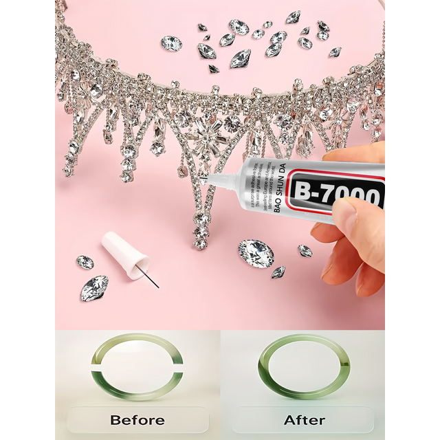 JXVX B7000 Glue Clear with Precision Tip, Bedazzling Glue, Rhinestone Glues, Craft Glues, Jewelry Making, Nail Art, DIY, Makeup.