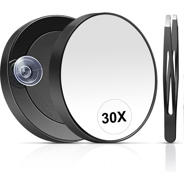 30X Magnifying Mirror (Magnified Makeup Mirror ) with High Precision Eyebrow Clip for Grooming & Travel
